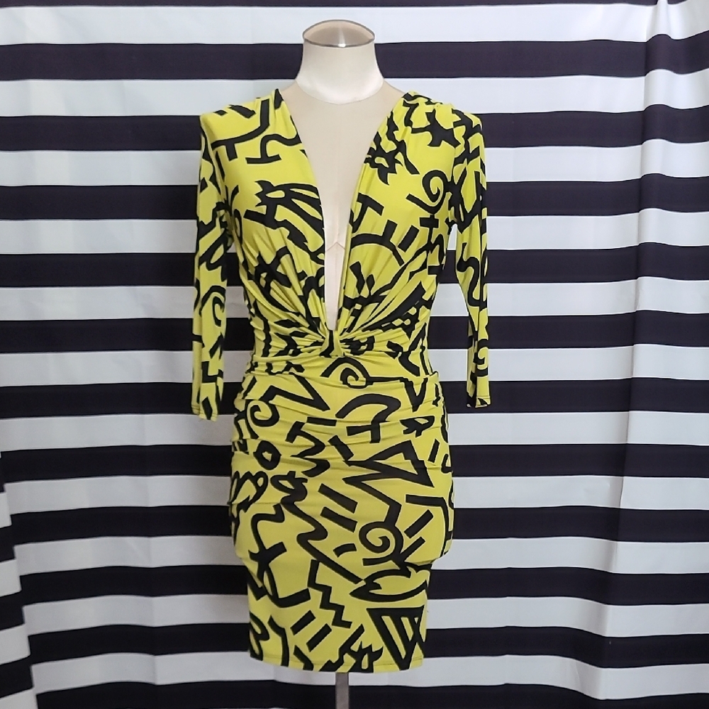 Abstract Print Yellow Dress